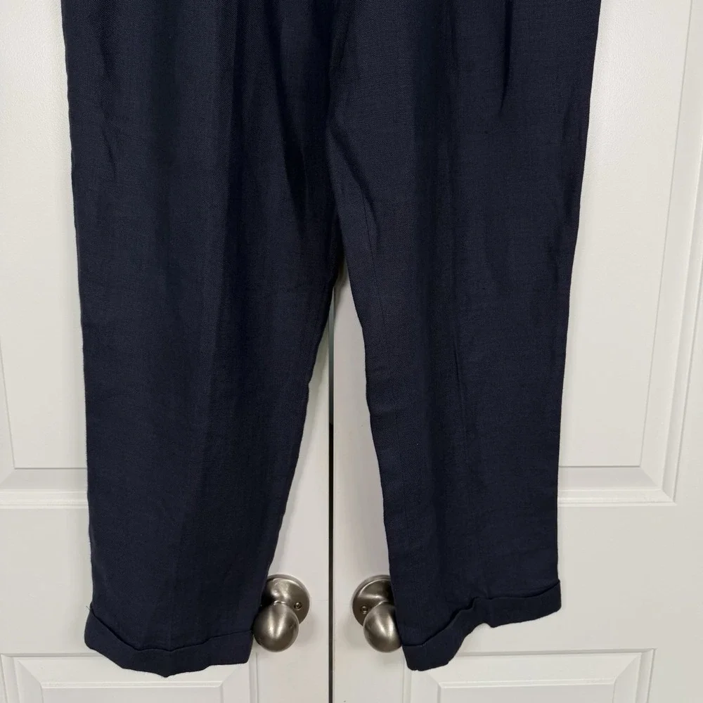 Talbots Linen Pants Sz 16 Navy Blue Straight Leg Pleated Preppy Church‎ Office